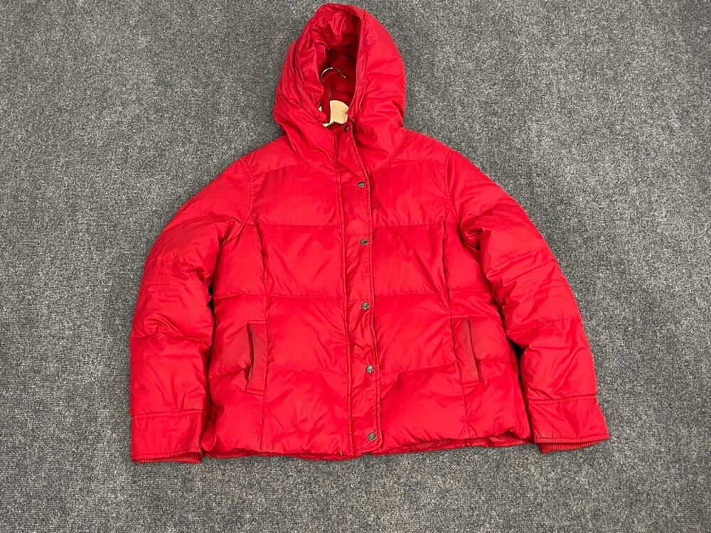 Gap Jacket Womens Large Hooded Puffer Red Coat Full Zip Snap Buttons N301